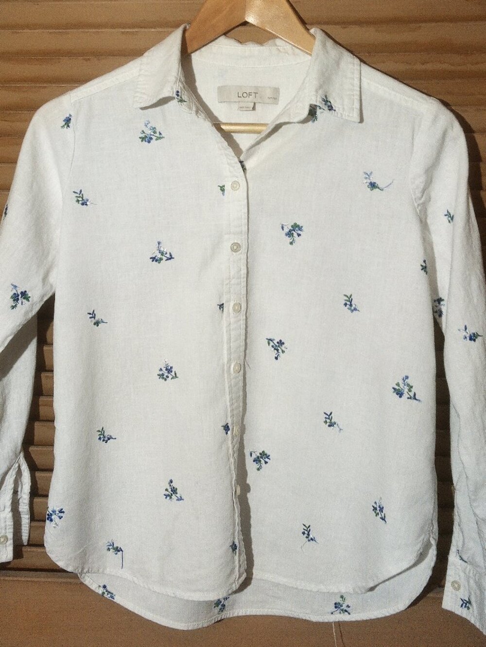 Embroidered Linen Blend Button-Down